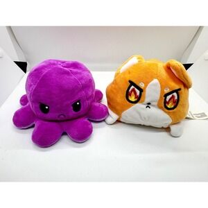 TeeTurtle Reversible Mood Plushie Set Octopus Corgi Dog Purple Orange 4 Inch